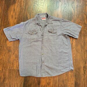 Wrangler Mens Shirt XL Gray Collared Short Sleeve‎ Button Up Casual Pocket